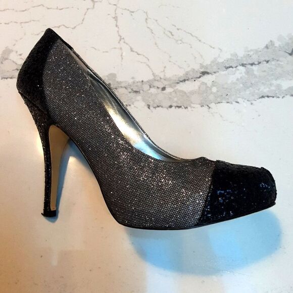 Moda Spana Heels Vero Cuoio Sparkly 4.5" Heel Black Silver S 8 - Picture 9 of 13